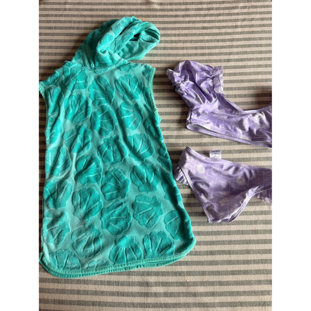 Cat & Jack Teal Shell Cover-Up & Wonder Nation Lavender Bikini Set 4T 4/5 - Picture 6 of 6